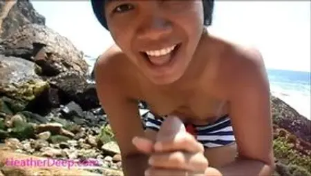 Heather Deep public outdoor deepthroat cum swallow
