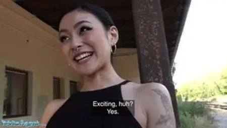 Public agent Japanese beauty Rae Lil Black gets paid for sex