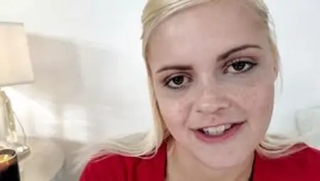 19 year old teen Madison Hart no hands POV blowjob and cum swallow