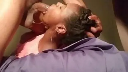 Cream-filled ebony gets throat fucked rough