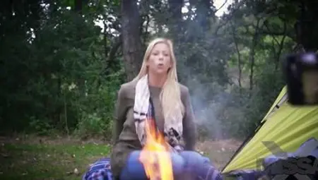 Blonde MILF and a horny guy are having sex at the picnic