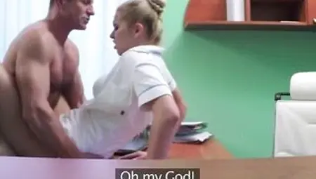 Fresh Blond Nurse has her Snatch Creampied by Older Doctor - Fake Hospital