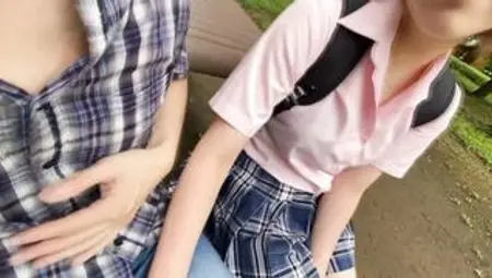 Adorable Japanese 18 yo with short hair experience first pov .