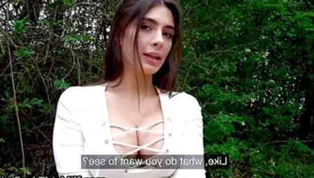 Public Agent Tru Kait riding a big dick deep inside her wet pussy outdoors in public 15