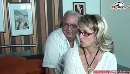 Chubby German moms in glasses trade cocks in a hot trio