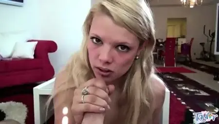 Little Taylor gives blowjob to boyfriend cock
