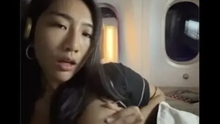 Hot sexy slut masturbating in business class flight!