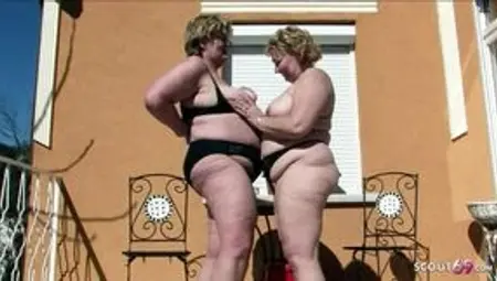 Fat Mature Lesbians Alma and Fatyme caught Masturbating Outdoors on Vacation