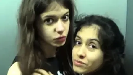 Anal fuck in the elevator threesome