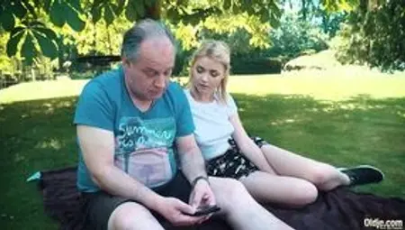 'Crimson-haired cutie gets pulverized by elderly stud at scenic outdoor tryst'