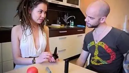 Teen fucks with butt plug in her anus
