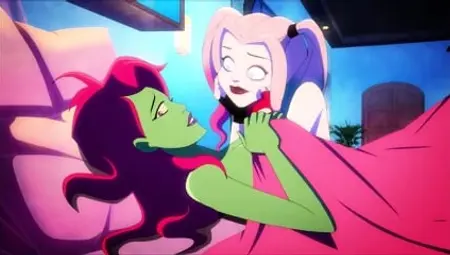 cartoon LESBIAN compilation HARLEY QUINN licks POISON IVY pussy 3 times, lesbo cunnilingus