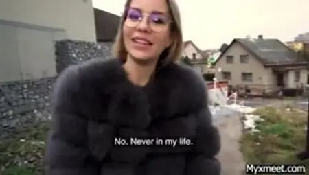 Cute Long-Haired Ukrainian Persuaded to Have Outdoor Sex with a Stranger