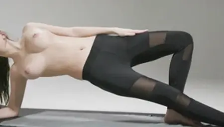 Big Breasted teen enjoys topless fitness session