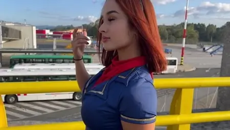 COLOMBIAN AIR HOSTESS sucks shaft in the AIRPORT and then gets FUCKED! PUBLIC SEX -Abella olsen