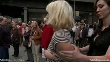 Bare boobs blonde in public