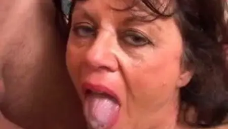 Sexy old spunker in stockings Debella enjoys a facial