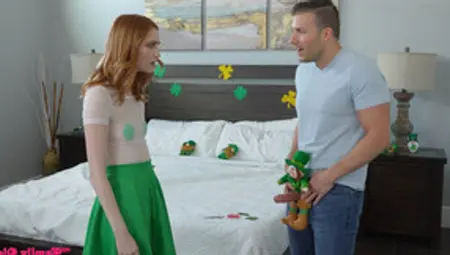 Stepbrother Cuts A Gap In Stepsister Stuffed Leprechaun And Put Cock In It