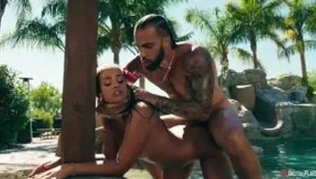 Ryan Reid, Nicole Kitt, Nicole Doshi & Jennie Rose - interracial group sex orgy by the pool with ebony and white babes