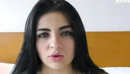 Chubby brunette is fucked and facialized by two horny guys