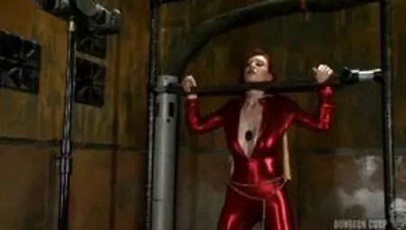 Superheroine Crimson Avenger Captured Bound and Machine Fucked