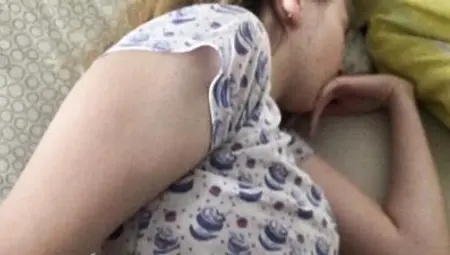 Stepsister touches dick thinking it is in a dream, CUMSHOT on face