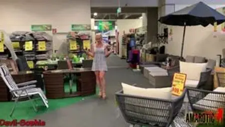 Devil Sophie: Public fuck with cum facial in furniture store