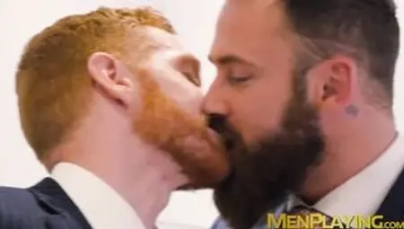 Executives enjoy sloppy blowjob before a rough analfucking