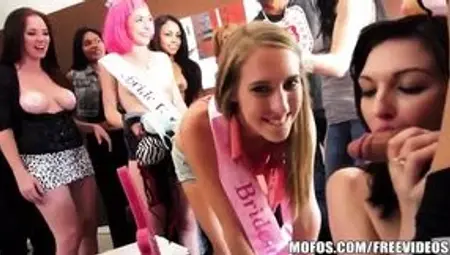 Bachelorette party full of babes share a few dicks