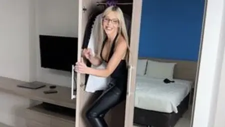 Rugged babe's tight leather skirt hid in secret&#x1F92B; from nosy next-door neighbor's prying eyes