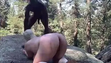 BBW girl was hiking in forest and stumbled upon BBC
