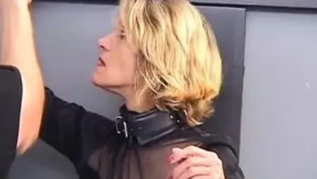 Mature German slut on leash gets spanked hard