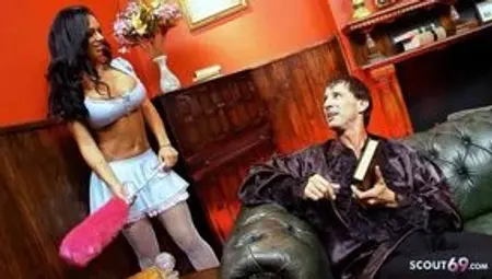 Biggest Boobs tanned MILF Maid Kerry Louise seduce to Fuck by her old Boss