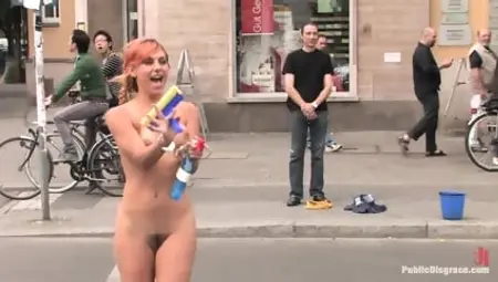 Handcuffed slut paraded, stripped naked and made to wash windshields in public