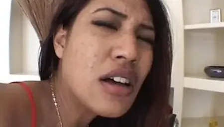 Latina bitch in red stockings gets her ass fucked