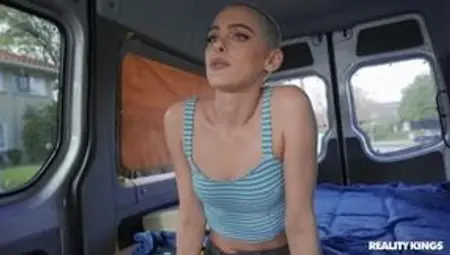 3some in the van with bald babe Paris Amour