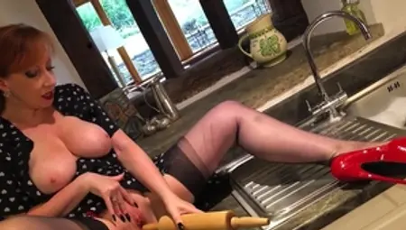 Red XXX - Housewife masturbating with huge dildo