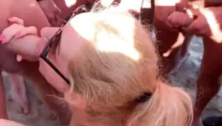 Public Masturbation and Bukkake at beach