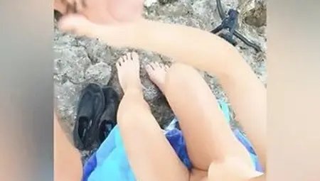 Masturbating on a public beach ends up jerking off to a stranger