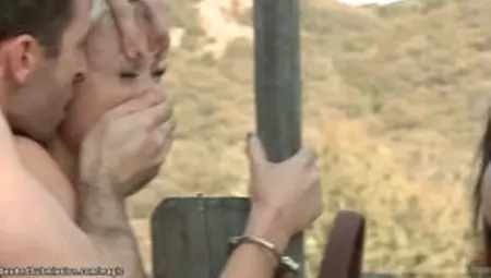 Cowboy anal fucks busty blond and Asian