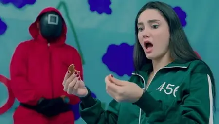 SQUID GAME - Brazilian Victoria Carmargo breaks the cookie in the squid game and gets her meaty pink pussy fucked.