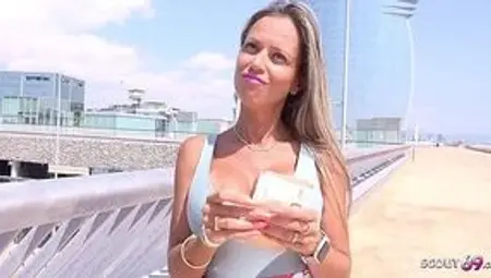 Latina milf sucks and fucks for cash in public casting couch POV
