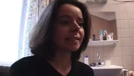 Good looking German brunette making a hard cock cum