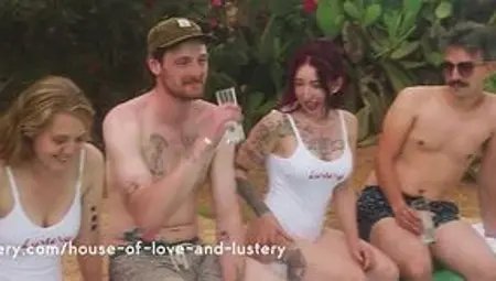 Busty chicks fucking and swapping partners outside