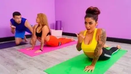 Cheating blonde with pretty big boobs Skylar Vox fucks with a yoga teacher