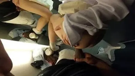 Caught my stepsis in the store fitting room, milked her breasts