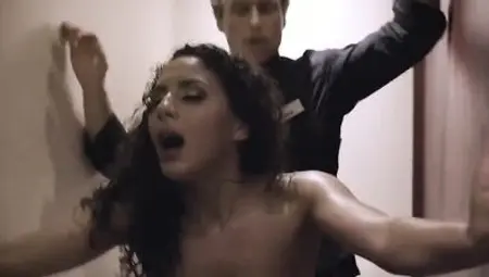 Curly-haired nympho is shared between her husband and a young bartender separately