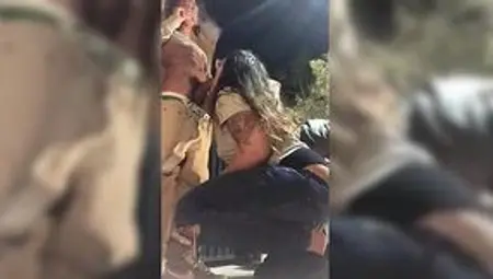 Phat ass Latina gives public blowjob to blunt puffin black Island Boy