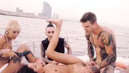 Petite beauty receives hard dick in a hardcore outdoors SM sex at a yacht