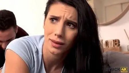 Phone mishap leads to rough doggystyle fuck with hot brunette